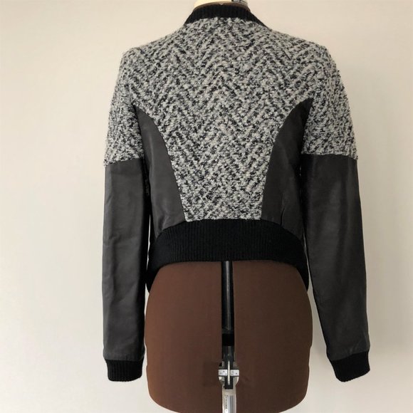 Wool Blend/Leather Bomber Jacket - Picture 3 of 7
